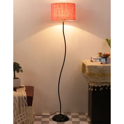 Deigner Wavy Floor Lamp With Drum Shape Jute Shade