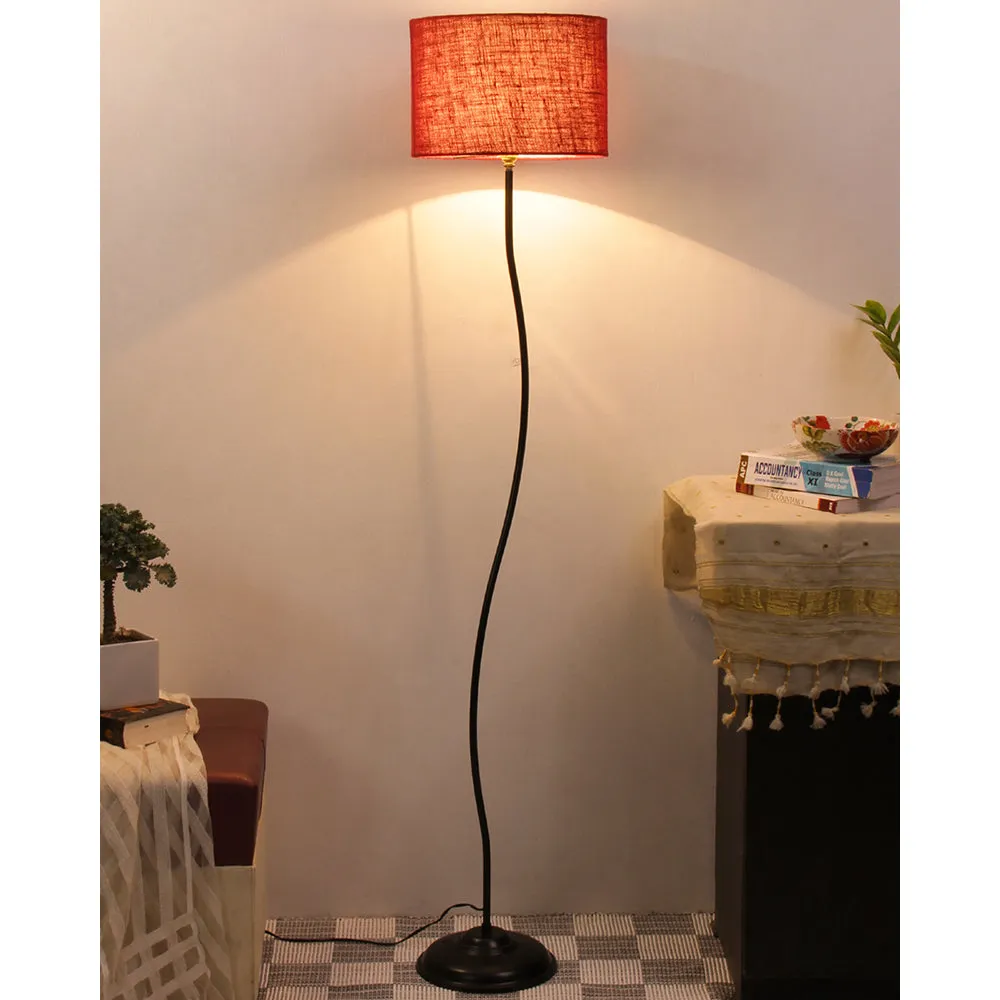 Deigner Wavy Floor Lamp With Drum Shape Jute Shade Beige