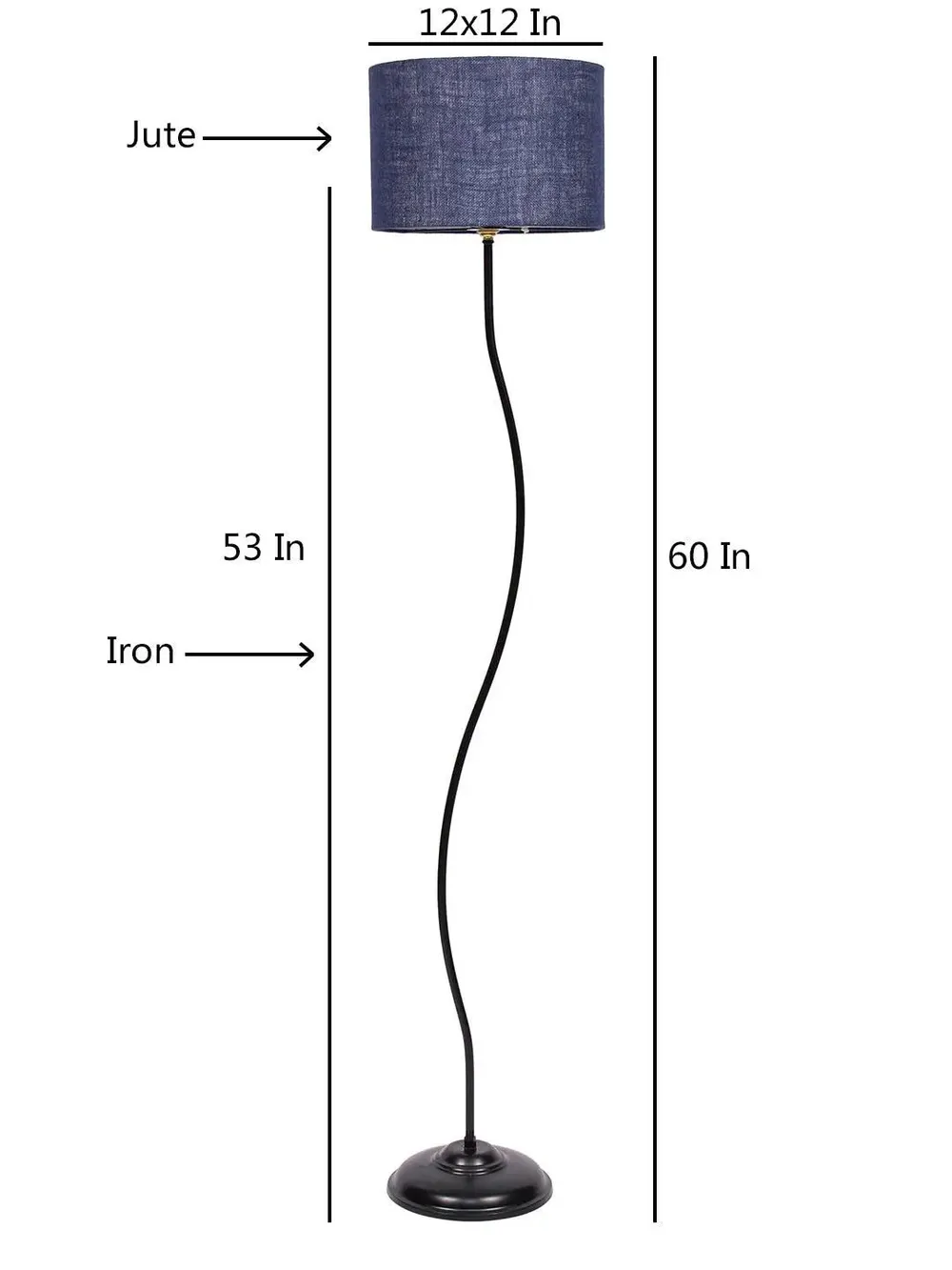 Deigner Wavy Floor Lamp With Drum Shape Jute Shade Beige