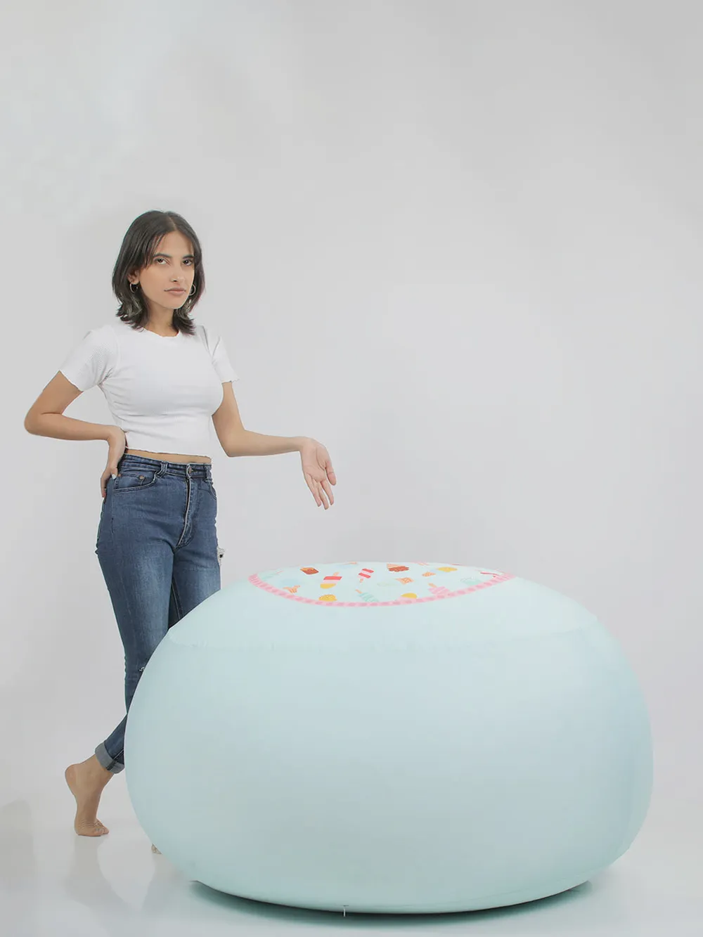 Delicious Ice Cream Patterned Blue Bean Bag (Beans Not Included) XL