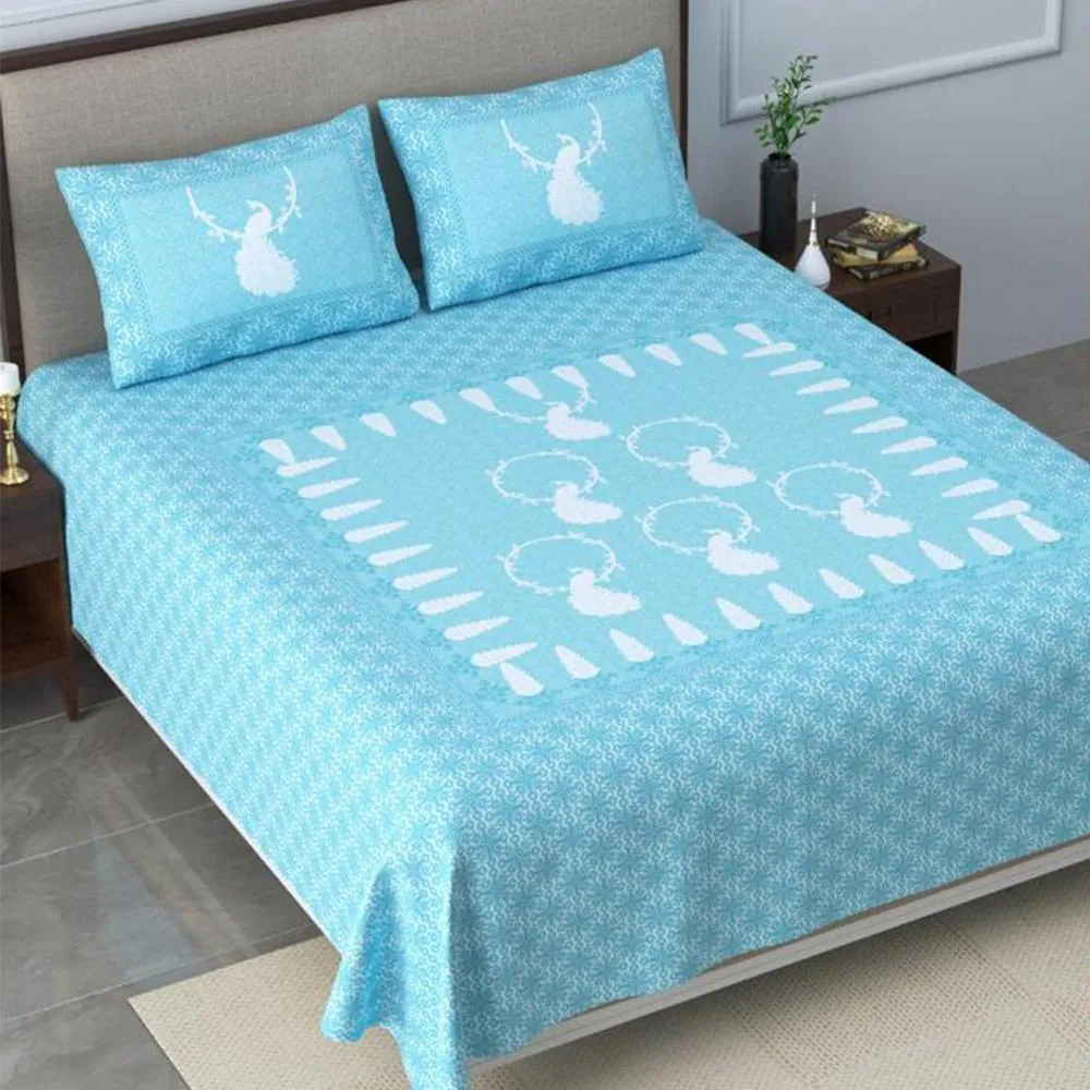 Delightful Peacock Double Bedsheet with Pillow Covers