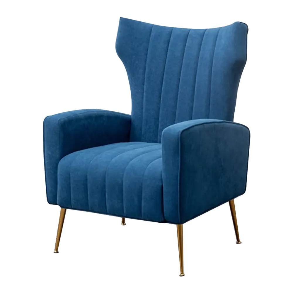 Dense Foam Luxurious Blue Lounge Chair Single Piece