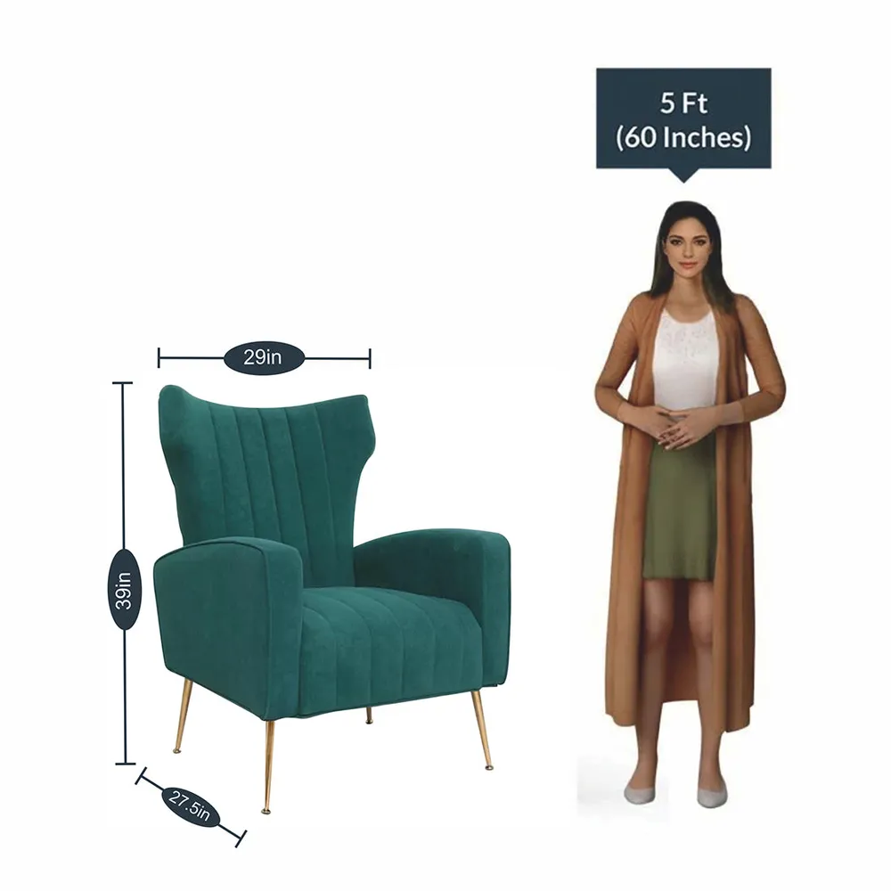 Dense Foam Luxurious Green Lounge Chair Single Piece