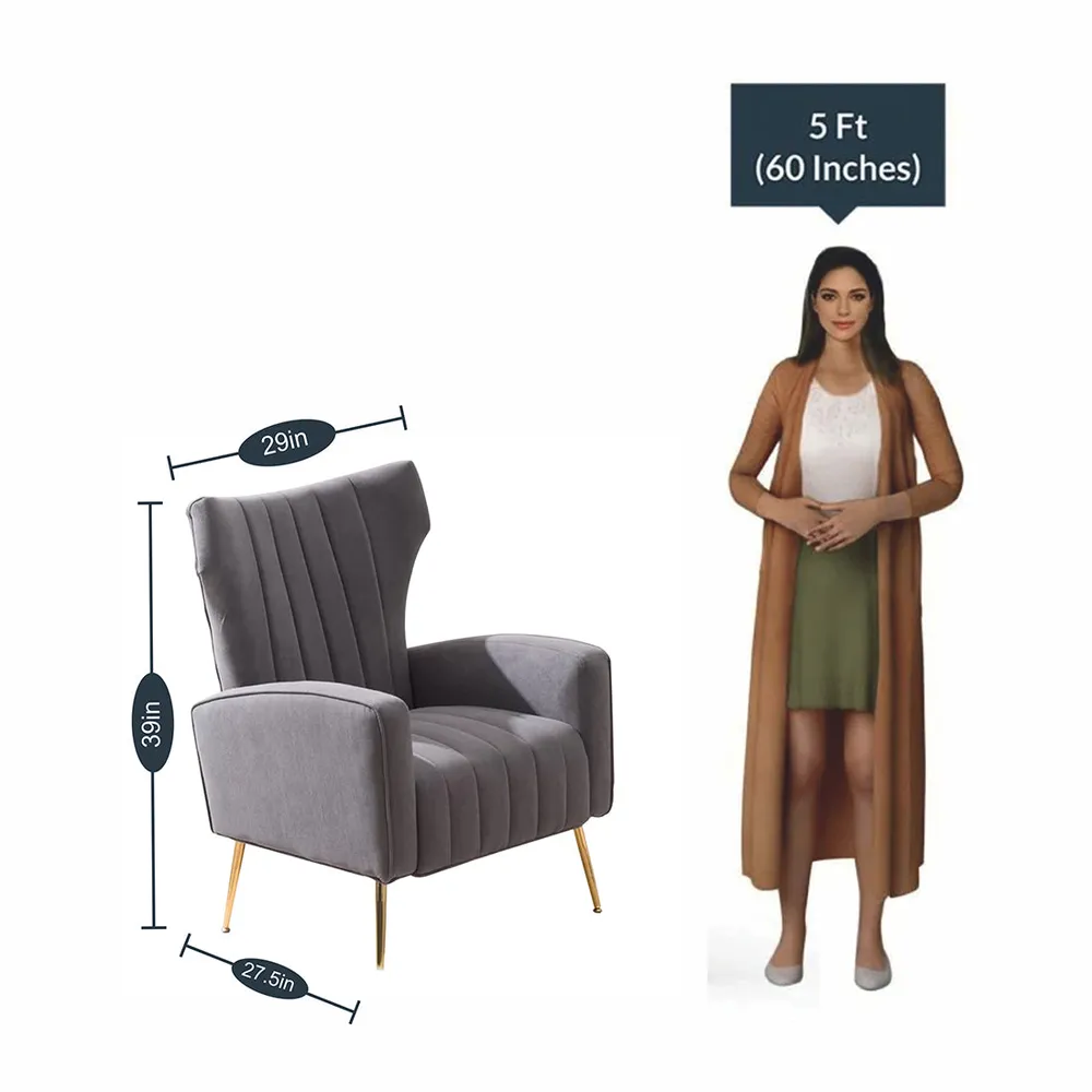 Dense Foam Luxurious Grey Lounge Chair Single Piece