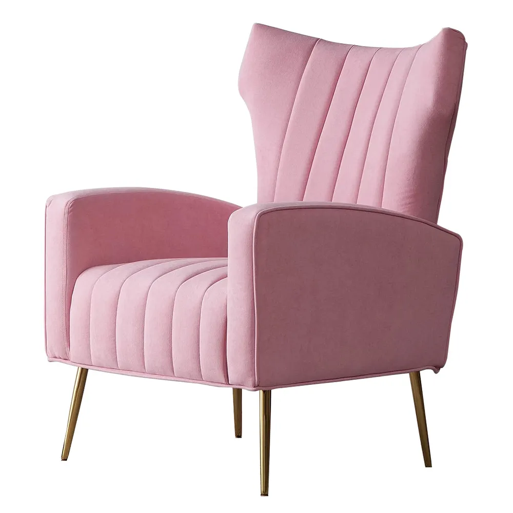 Dense Foam Luxurious Pink Lounge Chair Single Piece