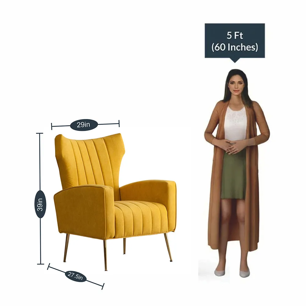 Dense Foam Luxurious Yellow Lounge Chair Single Piece