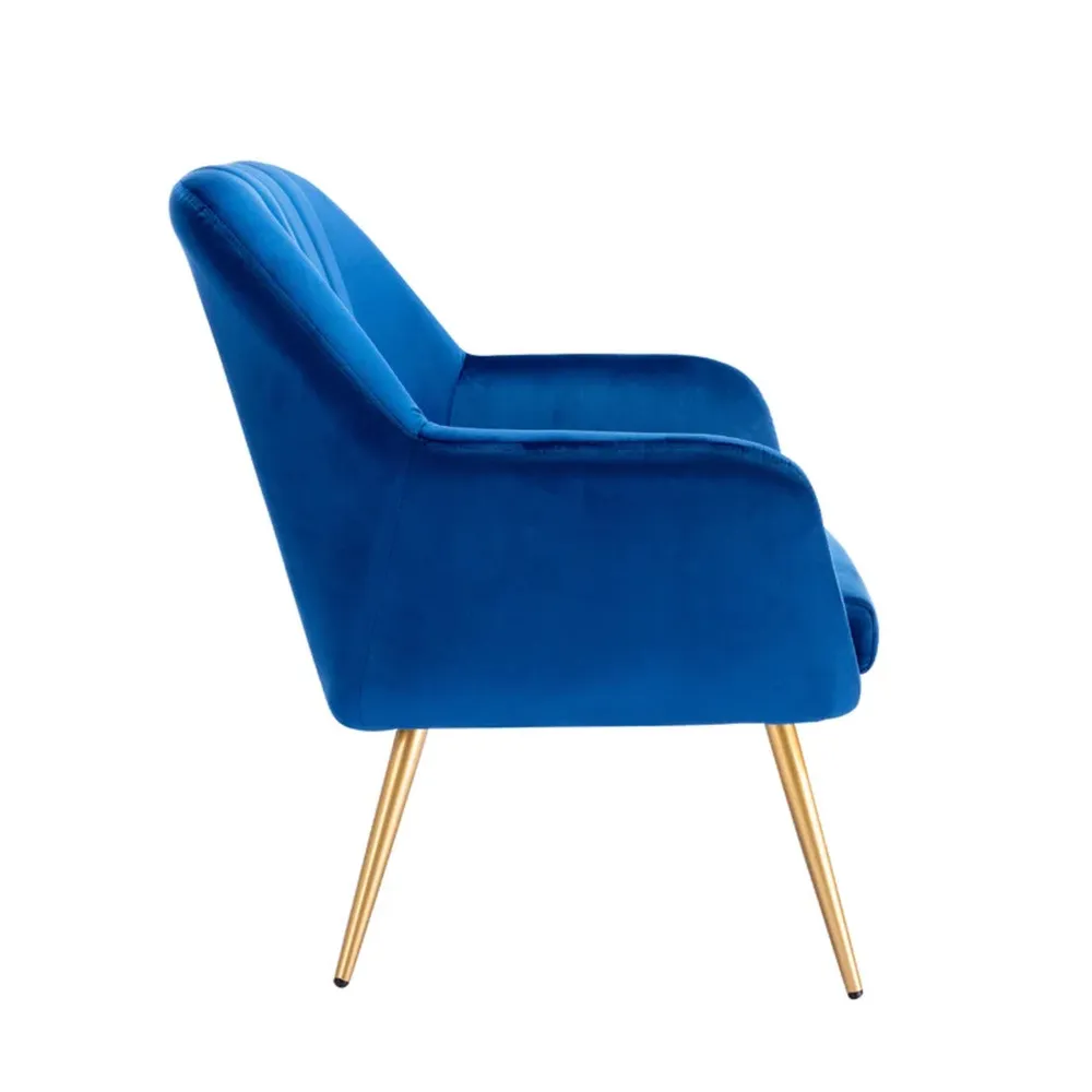 Dense Padded Bright Blue Velvet Accent Chair Single chair