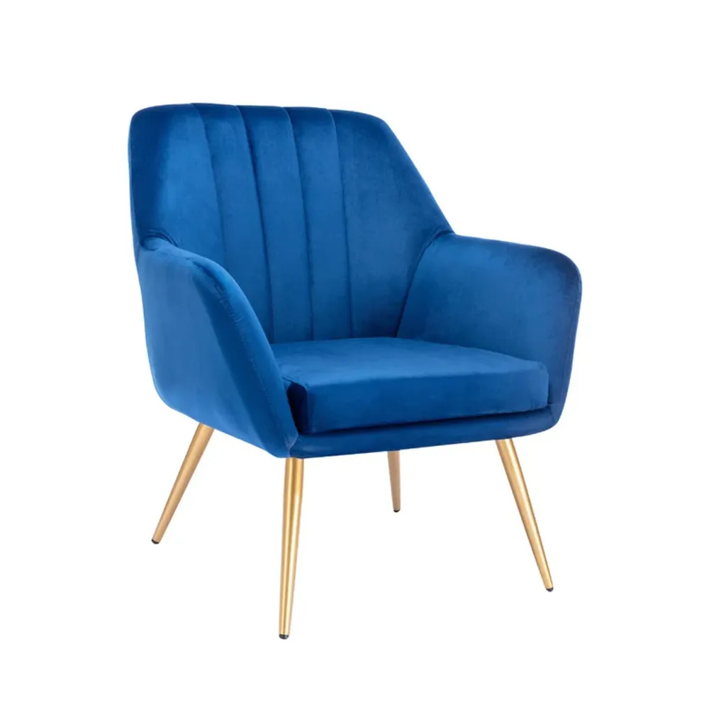 Dense Padded Bright Blue Velvet Accent Chair Single chair
