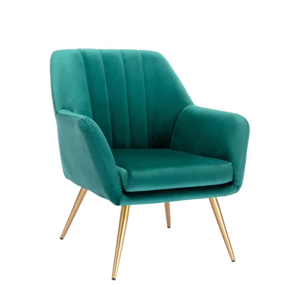 Dense Padded Bright Green Velvet Accent Chair Single chair
