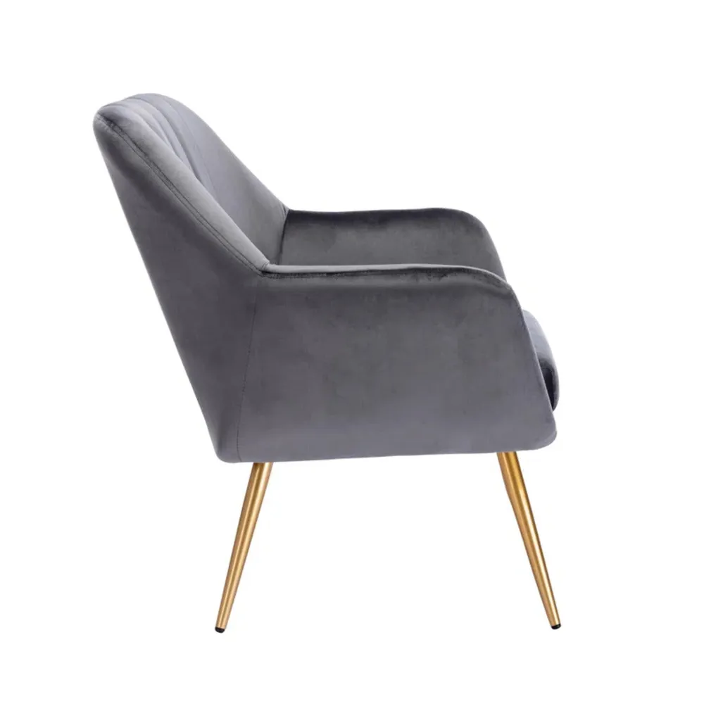 Dense Padded Bright Grey Velvet Accent Chair Single chair