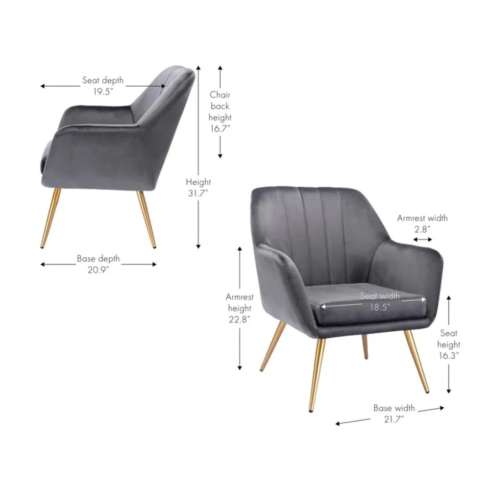 Dense Padded Bright Grey Velvet Accent Chair Single chair