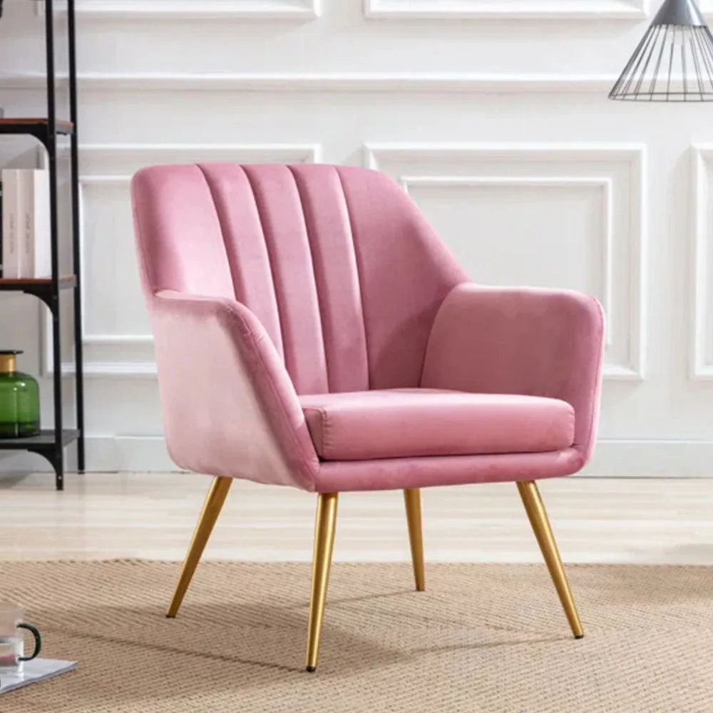 Dense Padded Bright Pink Velvet Accent Chair Single chair