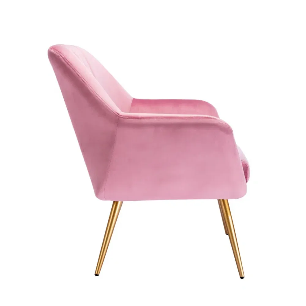 Dense Padded Bright Pink Velvet Accent Chair Single chair