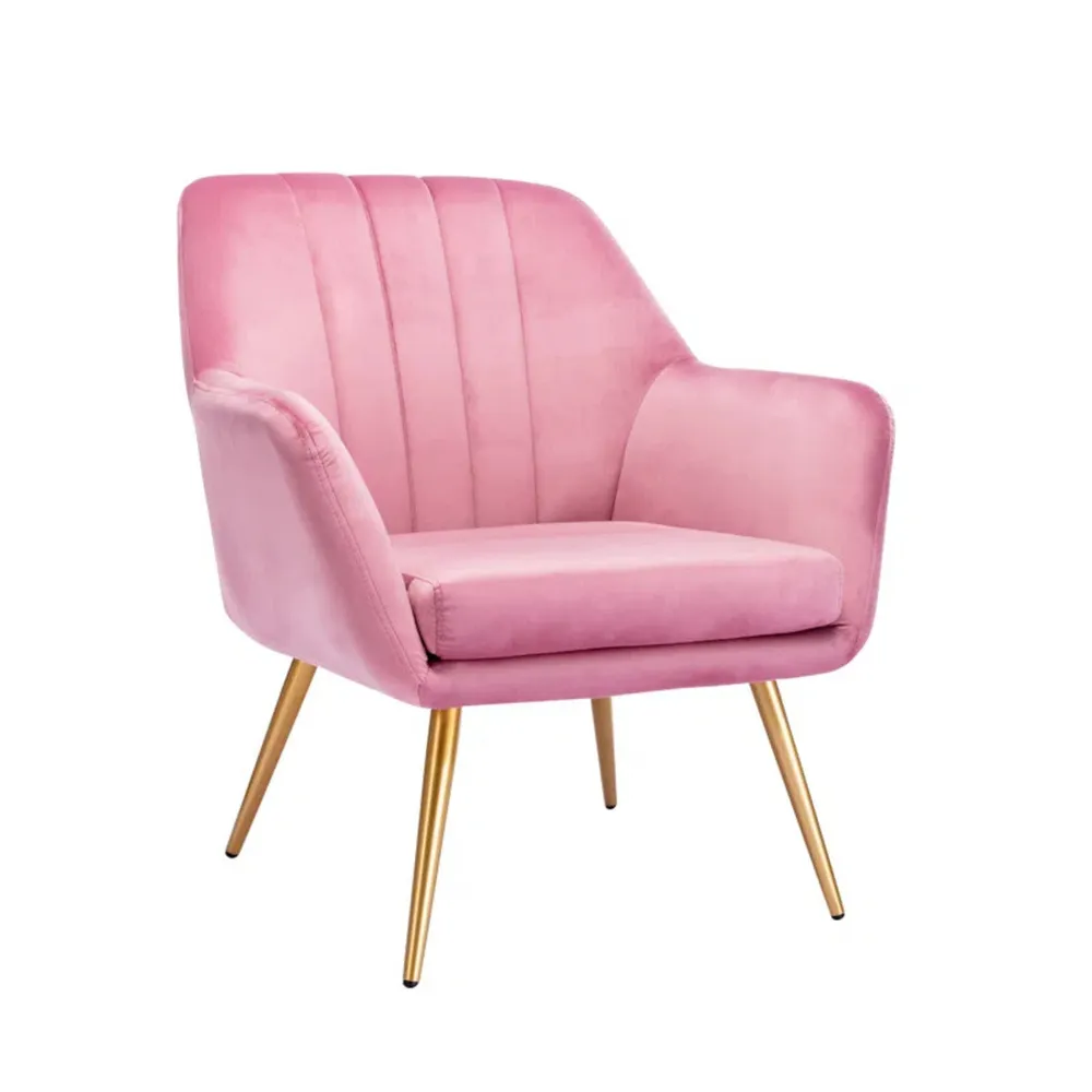 Dense Padded Bright Pink Velvet Accent Chair Single chair