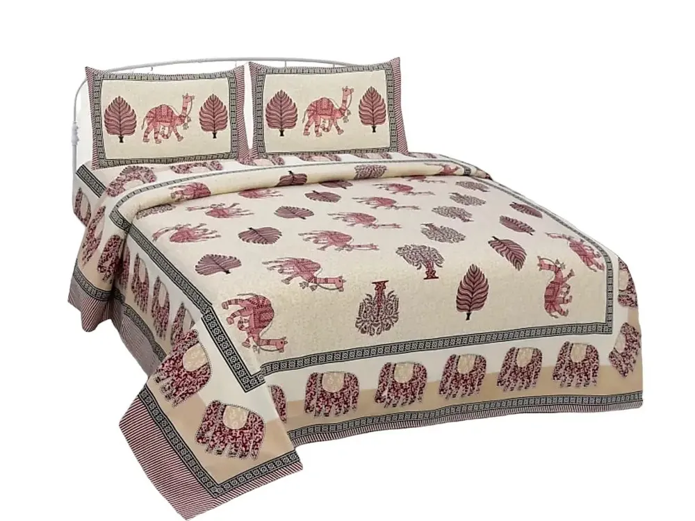 Desert Personified Beige 144 TC Cotton Double Bedsheet with Pillow Covers