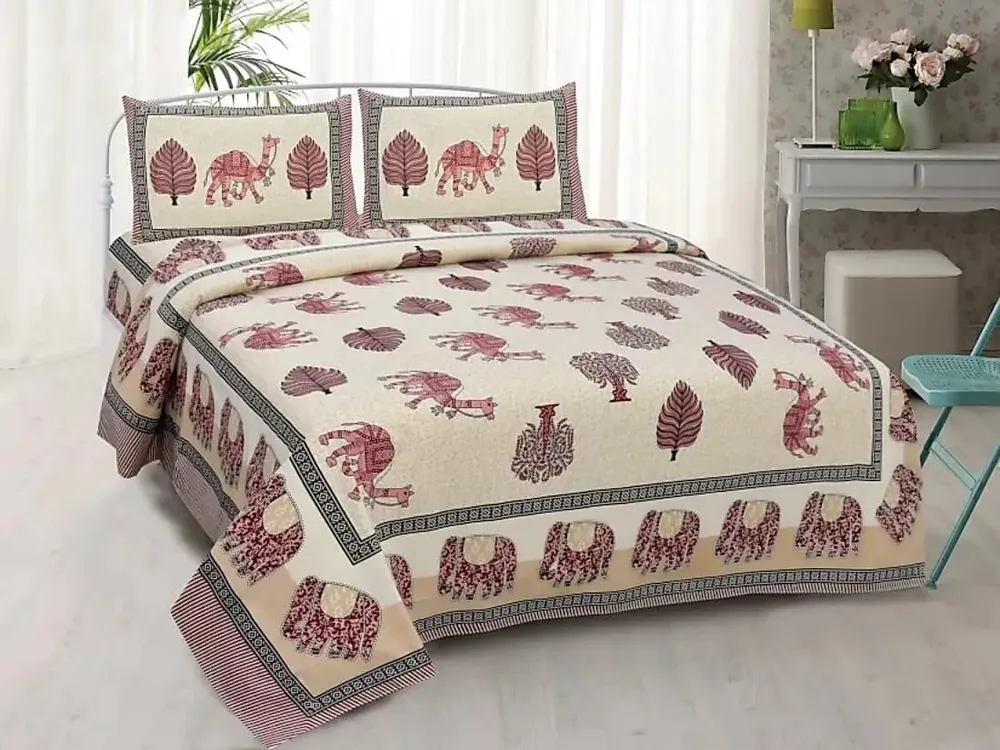 Desert Personified Beige 144 TC Cotton Double Bedsheet with Pillow Covers