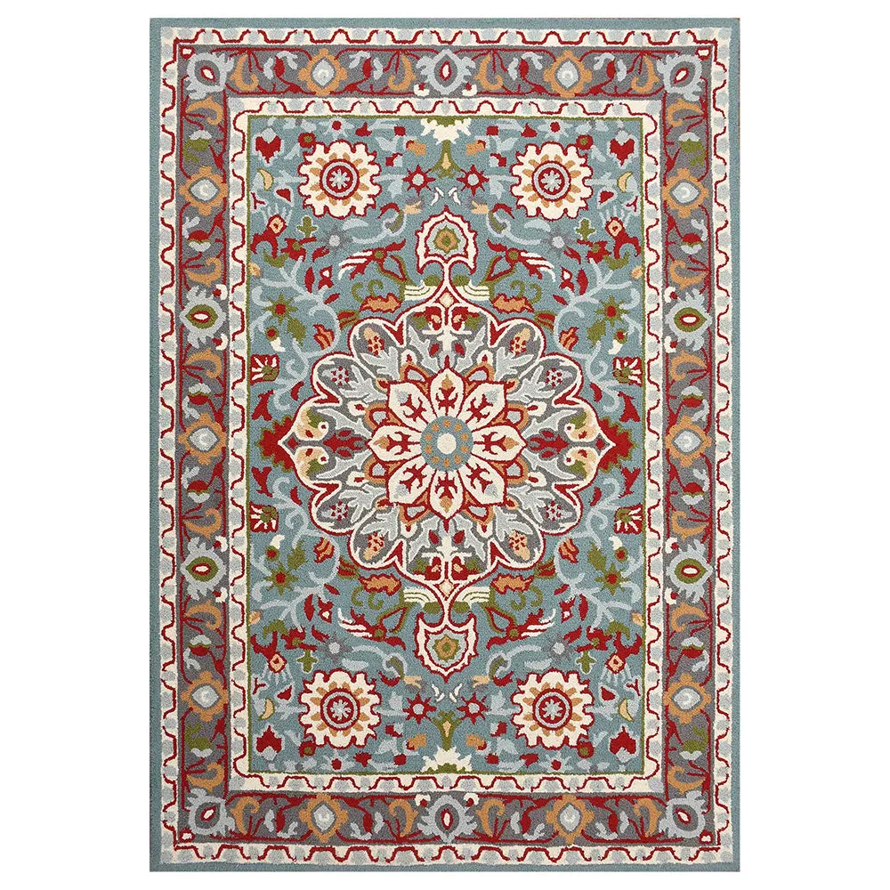Designer Blue Traditional Print Hand Tufted Bordered Wool Carpet 4X6
