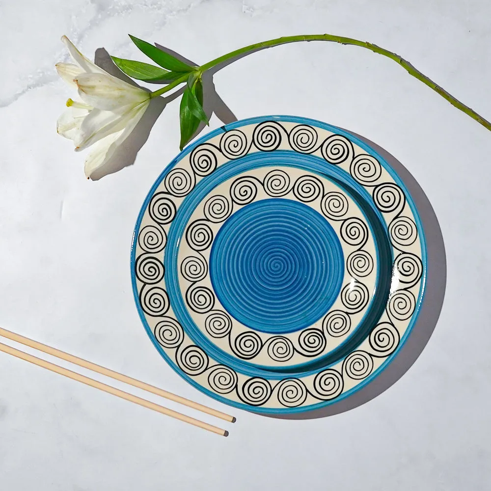 Designer Border Pretty Blue Dinner Plates Set Of 2, 4 & 6