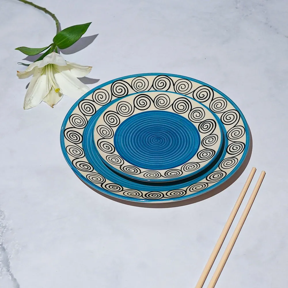 Designer Border Pretty Blue Dinner Plates Set Of 2, 4 & 6