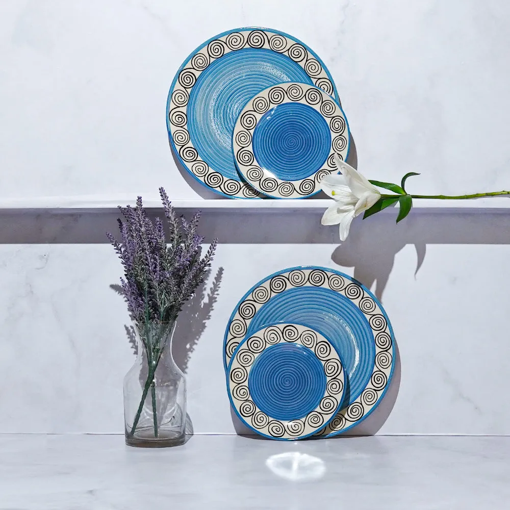 Designer Border Pretty Blue Dinner Plates Set Of 2, 4 & 6