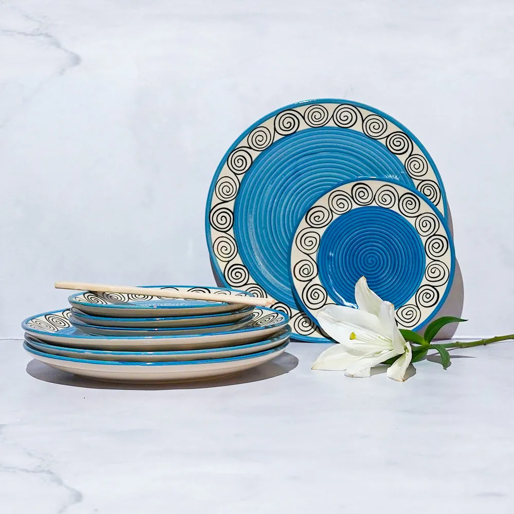 Designer Border Pretty Blue Dinner Plates Set Of 2, 4 & 6