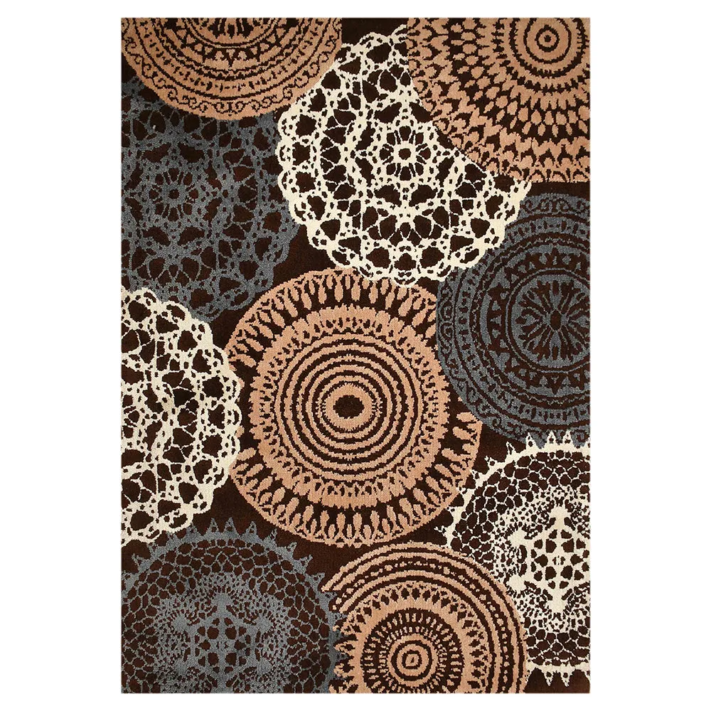 Designer Brown & Beige Geometric Print Polyester Carpet for Living Room 2X5