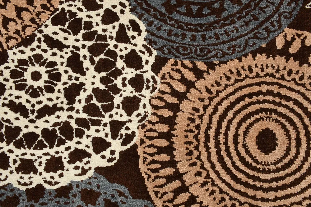 Designer Brown & Beige Geometric Print Polyester Carpet for Living Room 2X5