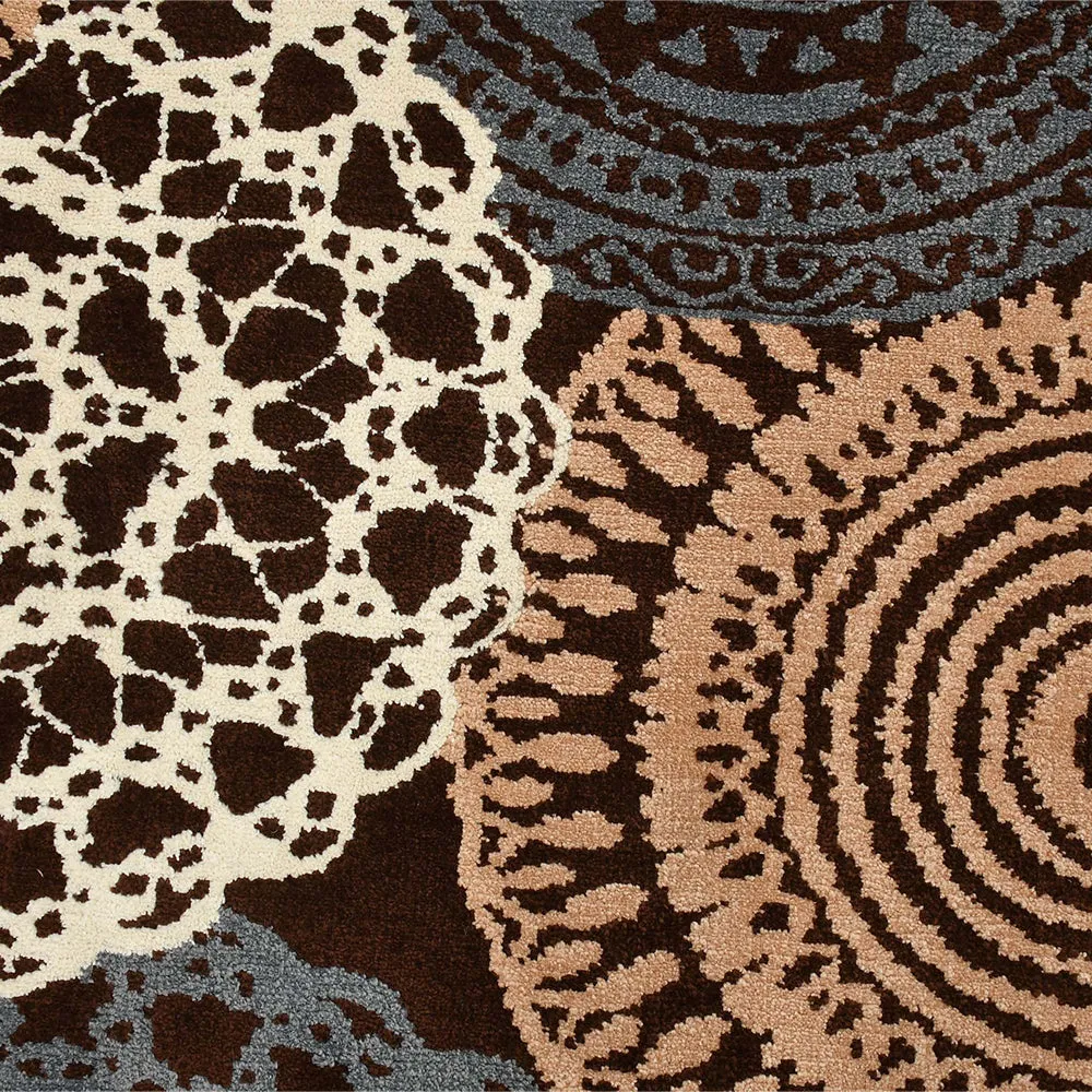 Designer Brown & Beige Geometric Print Polyester Carpet for Living Room 2X5