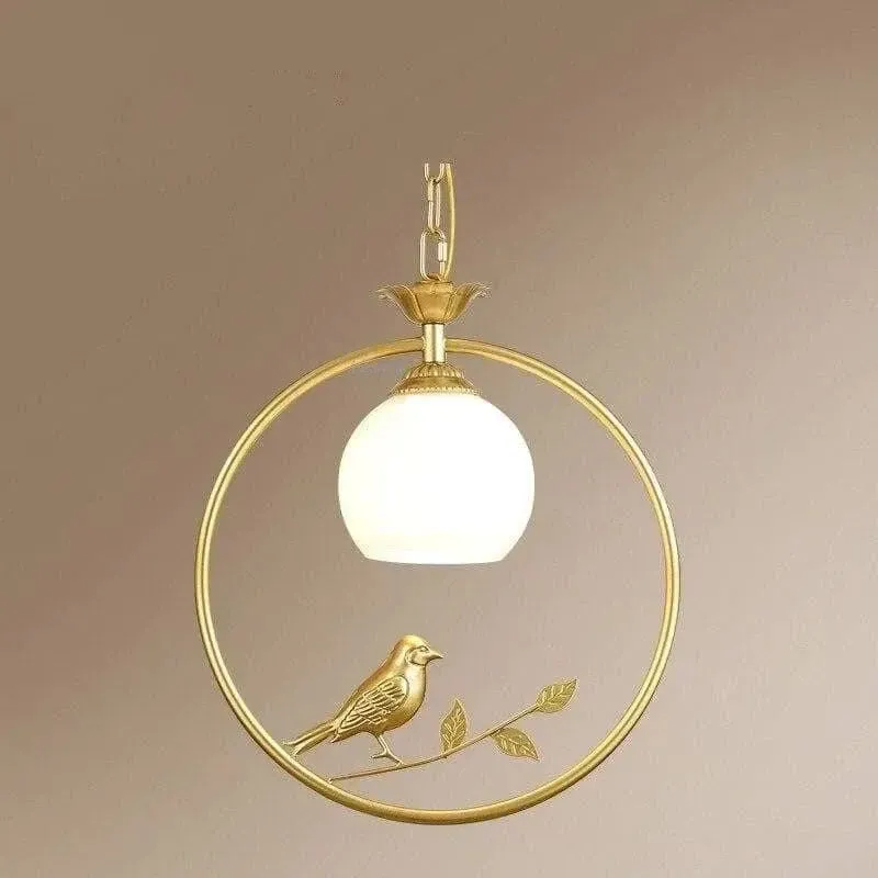 Designer Celing Lamp With Gold Finished Spherical Bird Accent Single Piece