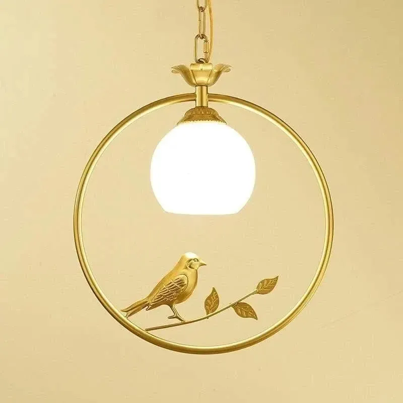 Designer Celing Lamp With Gold Finished Spherical Bird Accent Single Piece