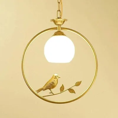 Designer Celing Lamp With Gold Finished Spherical Bird Accent