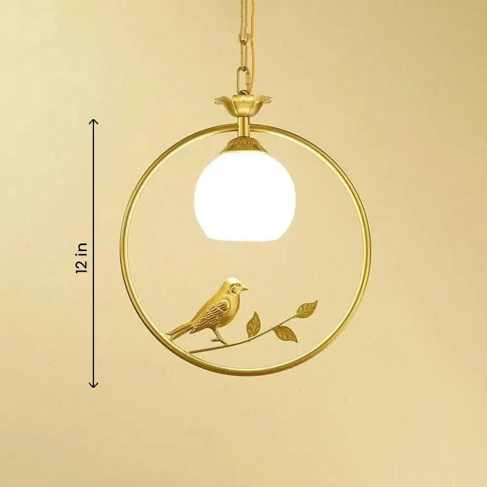 Designer Celing Lamp With Gold Finished Spherical Bird Accent Single Piece