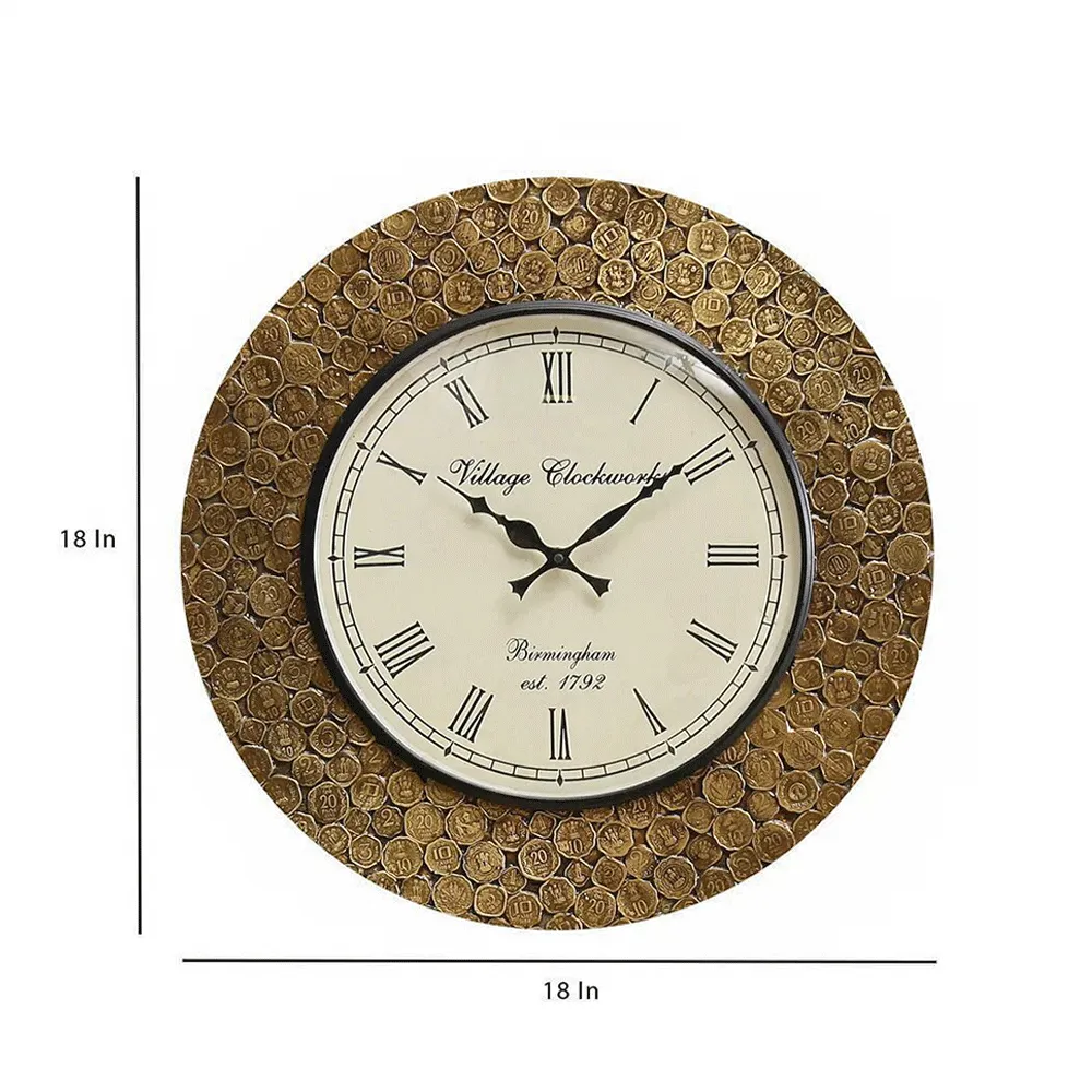 Designer Coin Motif Round Wooden Wall Clock