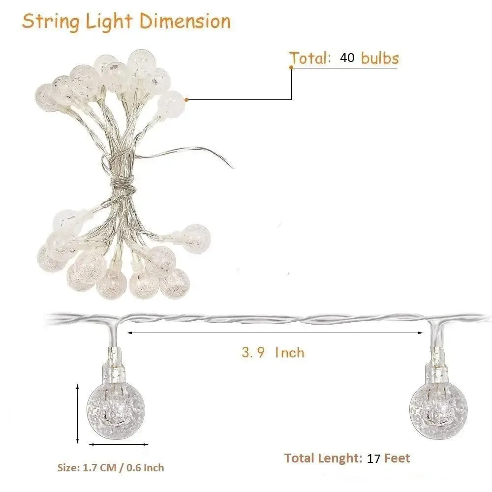 Designer Crystal Ball String LED Lights - 14 Yellow LED