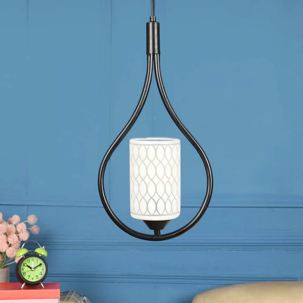 Designer Cylindrical Light In Hanging Black Ring Ceiling Light