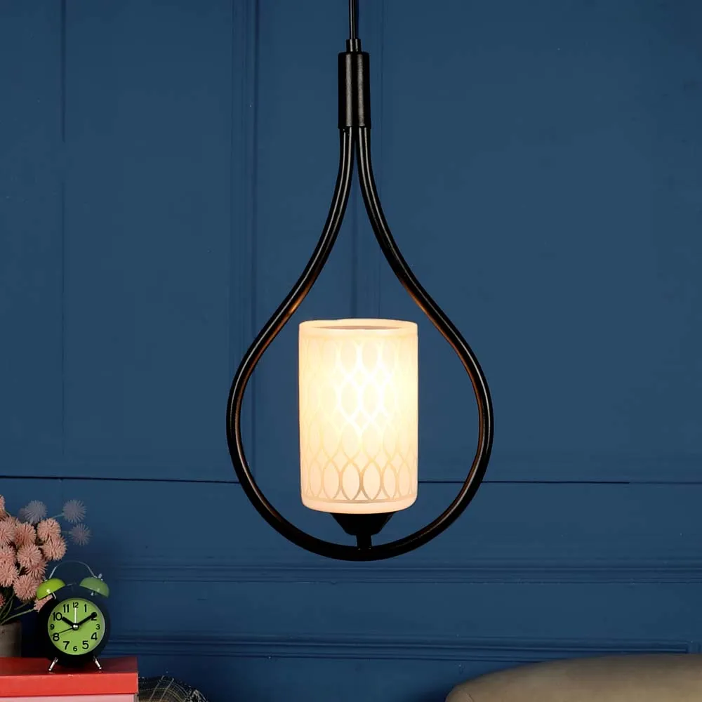 Designer Cylindrical Light In Hanging Black Ring Ceiling Light