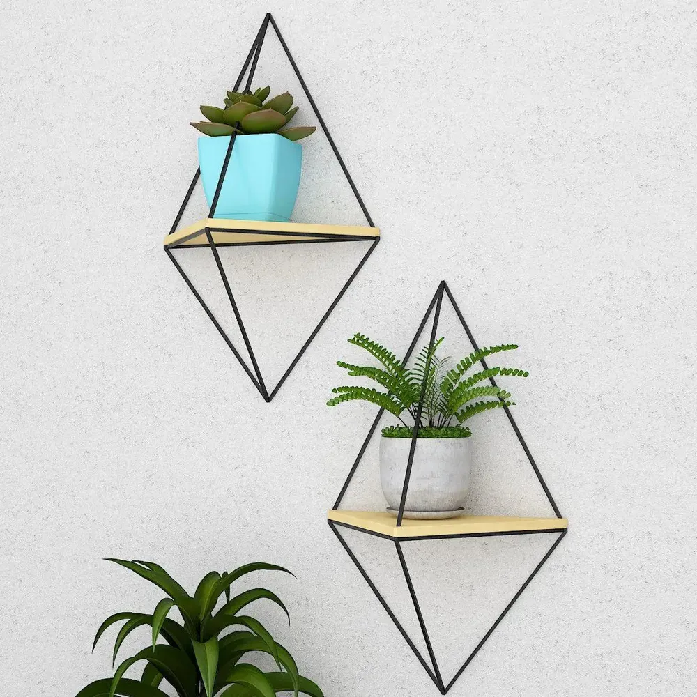 Designer Diamond Shape Iron Wall Shelves Set of 2