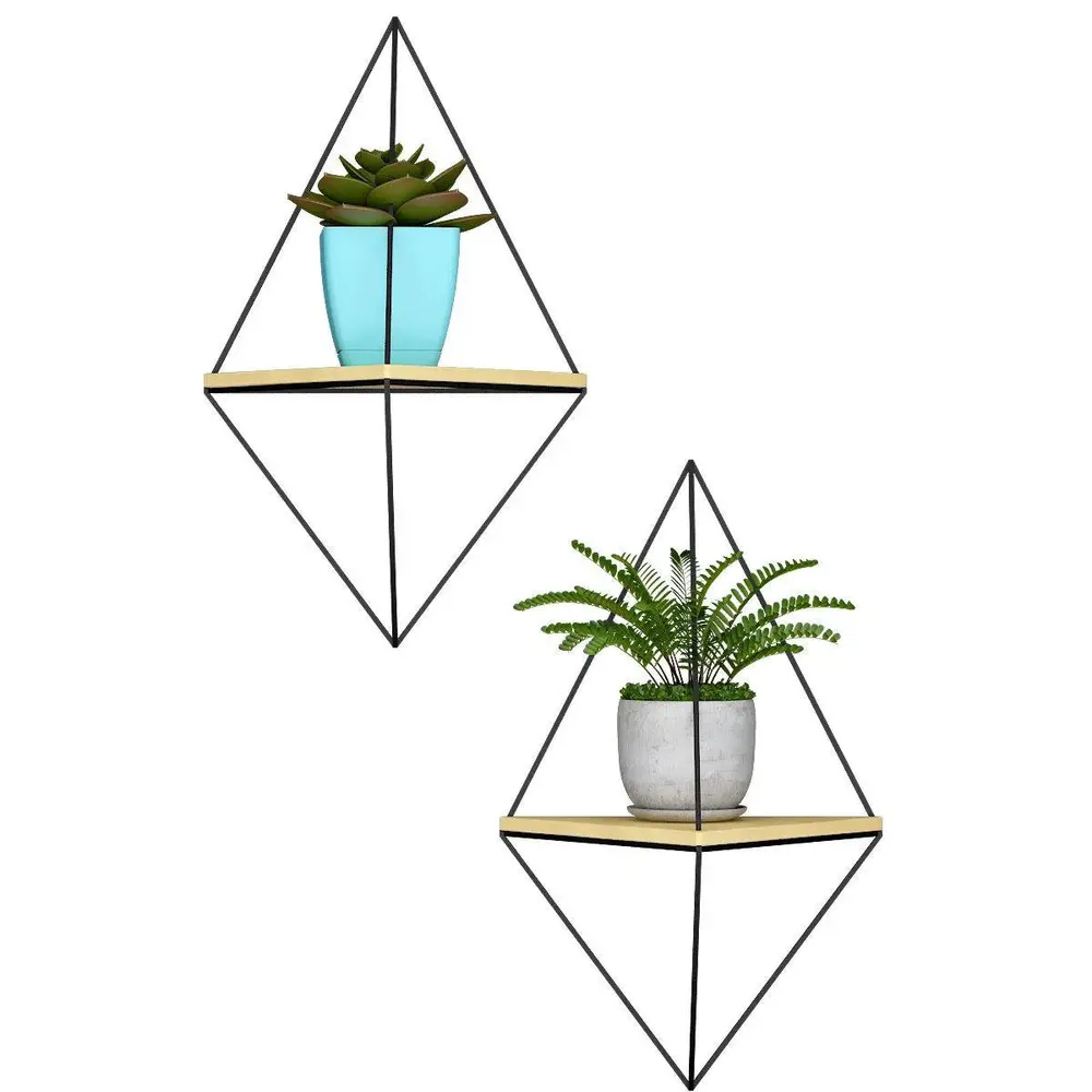 Designer Diamond Shape Iron Wall Shelves Set of 2