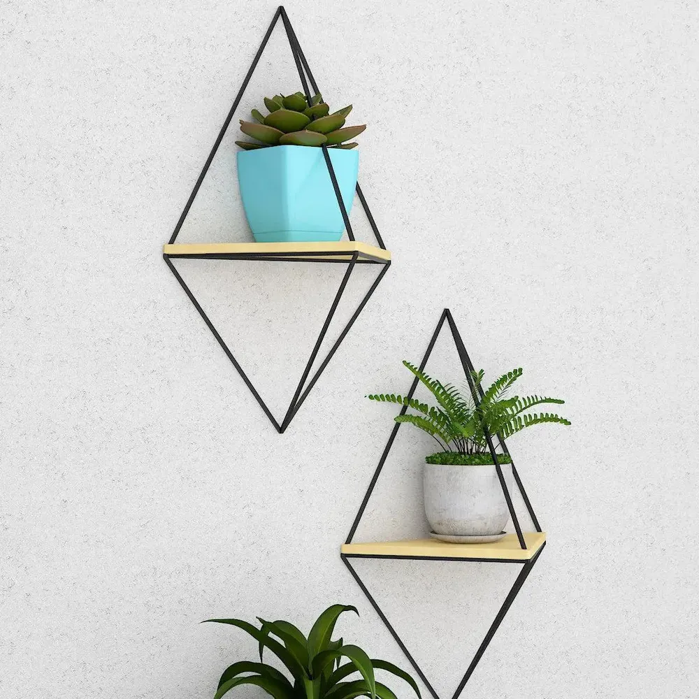 Designer Diamond Shape Iron Wall Shelves Set of 2