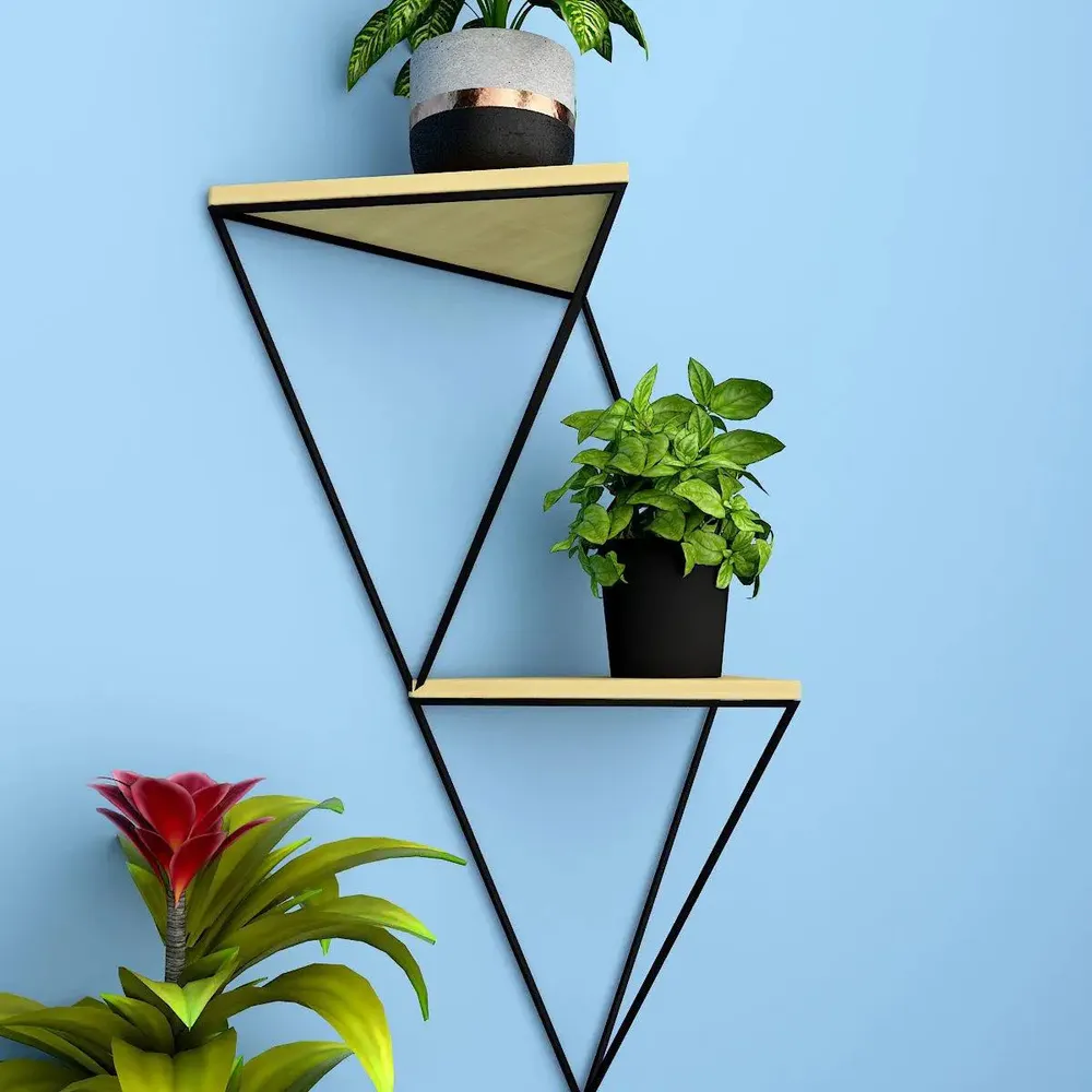 Designer Diamond Shape Wall Shelf With Wood Panels