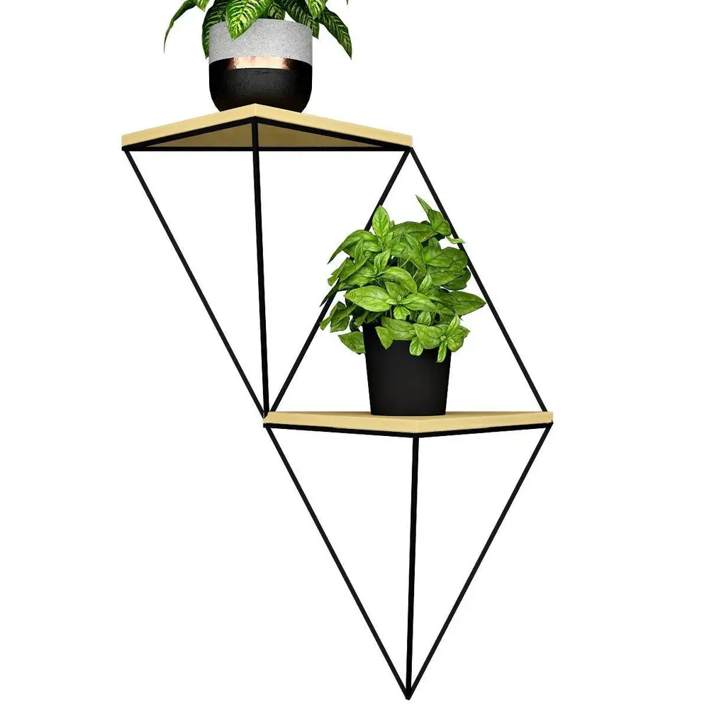 Designer Diamond Shape Wall Shelf With Wood Panels