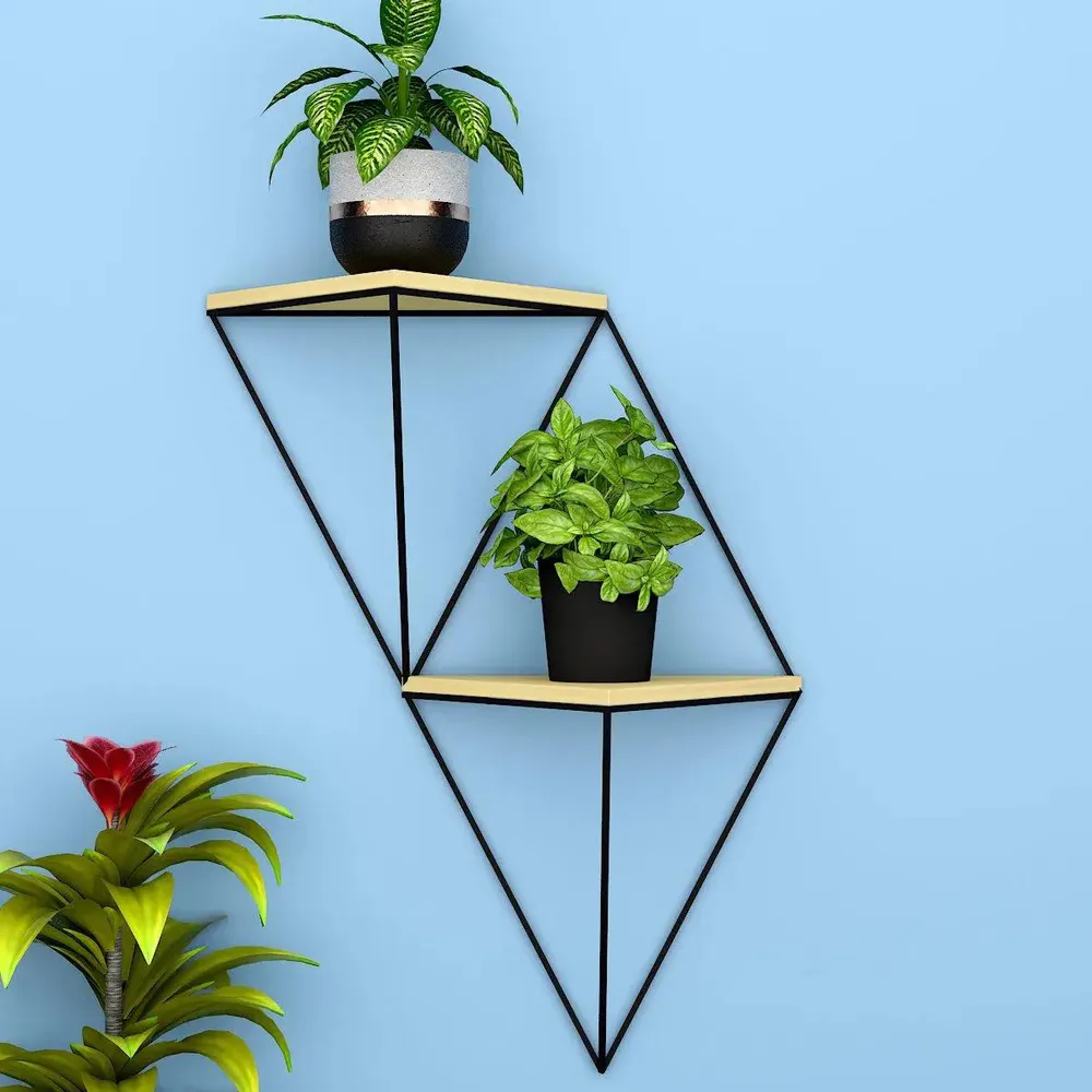 Designer Diamond Shape Wall Shelf With Wood Panels