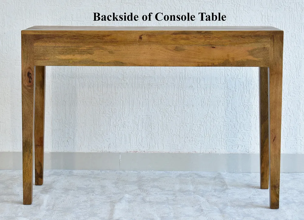 Designer Double Drawer Solid Wood Natural Brown Console Table White