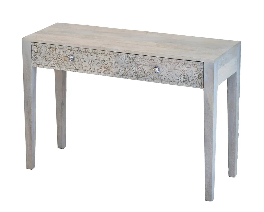 Designer Double Drawer Solid Wood Natural Brown Console Table White