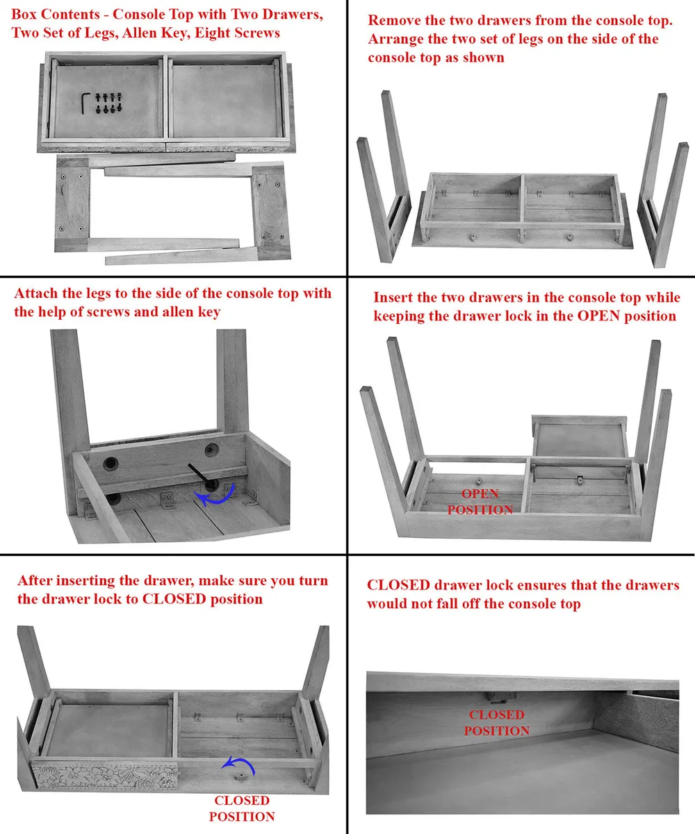 Designer Double Drawer Solid Wood Natural Brown Console Table White