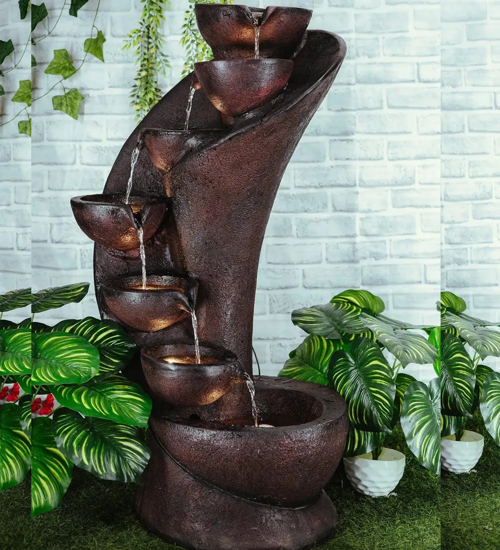 Designer Fiberglass Chalice Brown Water Fountain