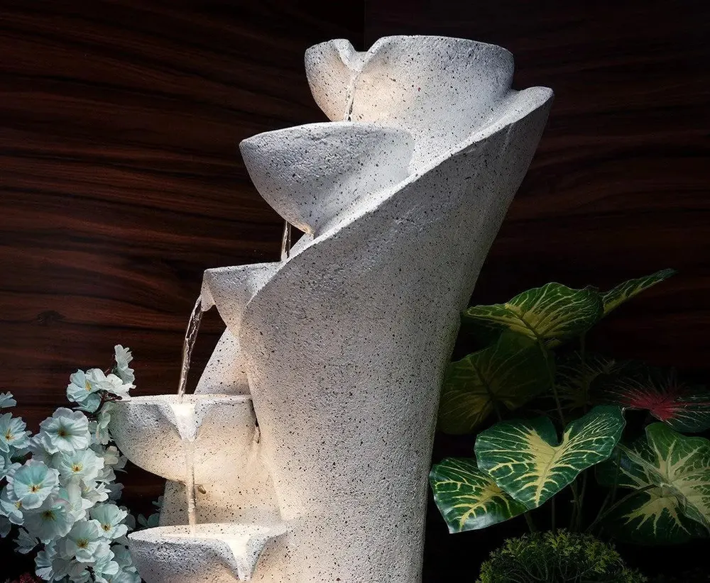 Designer Fiberglass Chalice White Water Fountain