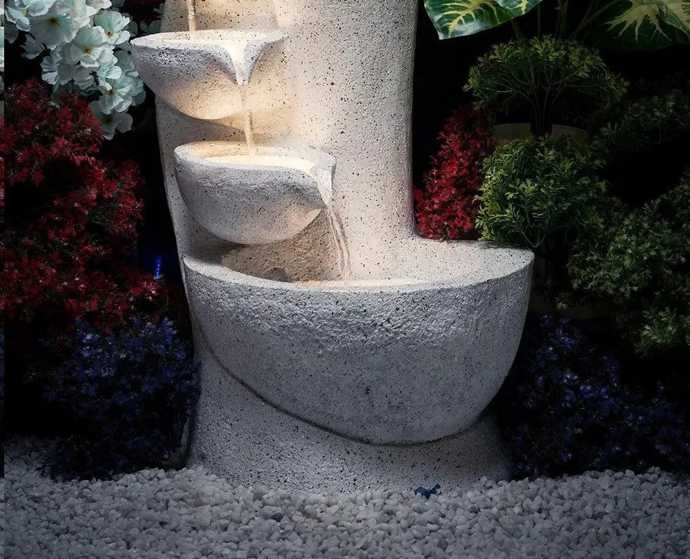 Designer Fiberglass Chalice White Water Fountain