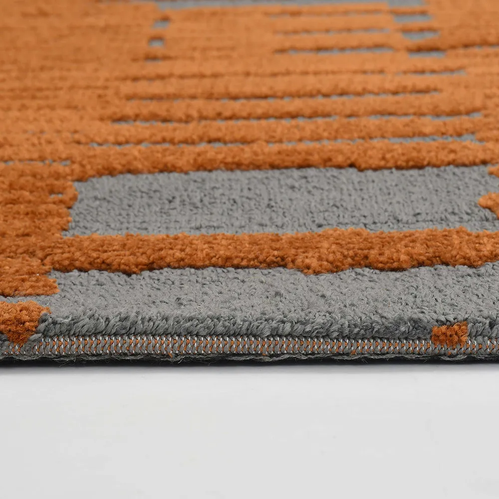 Designer Gold and Grey Abstract Print Polyester Hand Tufted Carpet 2X5