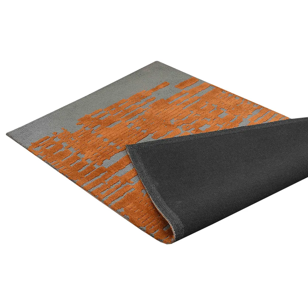 Designer Gold and Grey Abstract Print Polyester Hand Tufted Carpet 2X5